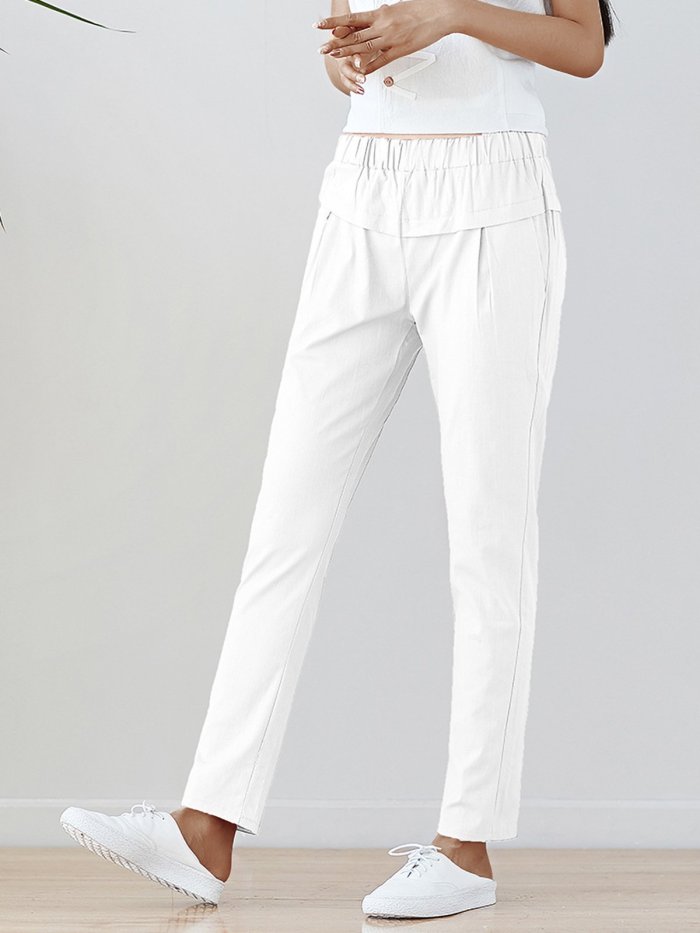 Plus Size Women Cotton And Linen Solid Loose Casual Pants