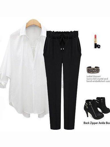 Daily Casual Solid Cotton-Blend Pants