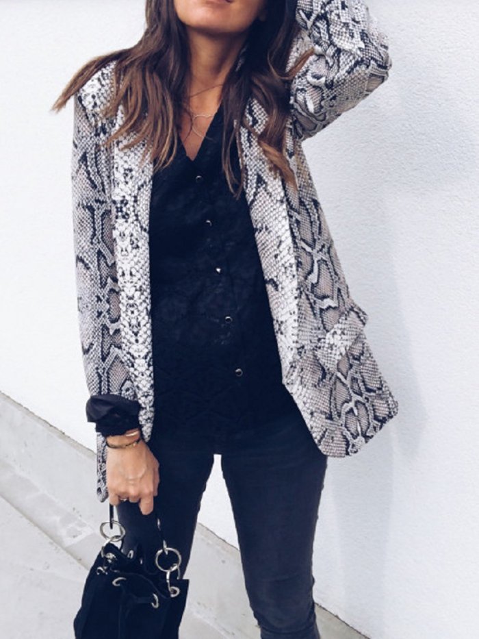 Vintage Lapel Long Sleeve Animal Snake Printed Blazers