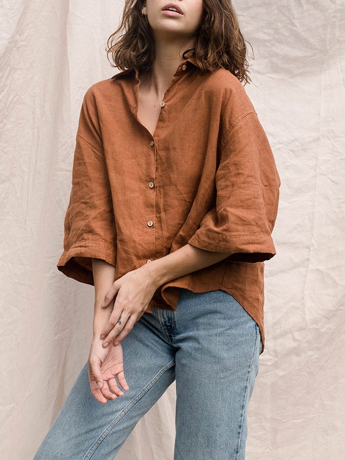 V Neck Casual Cotton Shirts & Tops