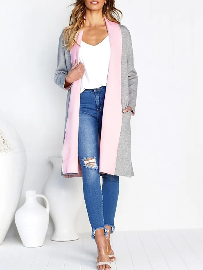 Elegant Solid Long Sleeve Wool blend Shawl Collar Coat