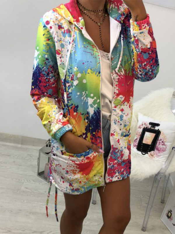 Hoodie Vintage Floral-Print Long Sleeve Coat