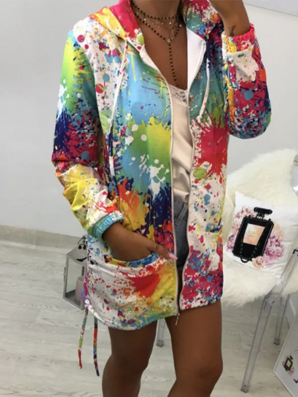 Hoodie Vintage Floral-Print Long Sleeve Coat
