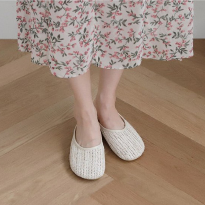 Women Beach Pu Flats Faux Straw Braided Slippers Shoes