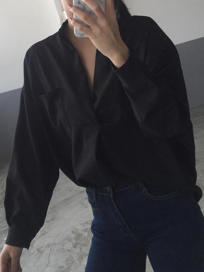 Long Sleeve Solid Casual Blouse