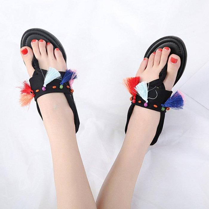 Tassel Daily Pu Flat Heel Summer Sandals