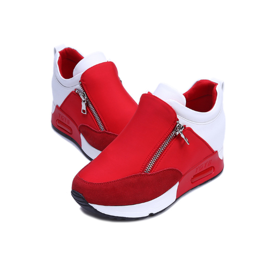 Solid Color Zipper Spring/Fall Athletic Flat Heel Running Hiking Shoes Thick Bottom Platform Shoes