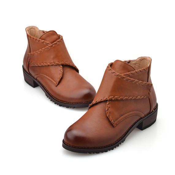 Brown Daily Chunky Heel PU Magic Tape Spring/Fall Boots