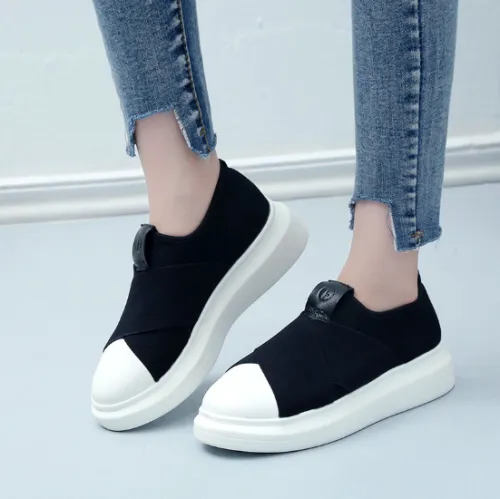 Black Spring/Fall Flat Heel Daily Elastic Cloth Flats