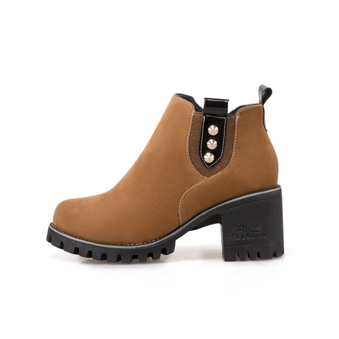 Women Spring Ankle Zipper Chunky Heel Suede Boots