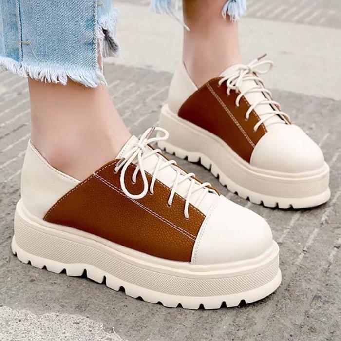 Brown All Season Casual PU Lace-up Oxfords