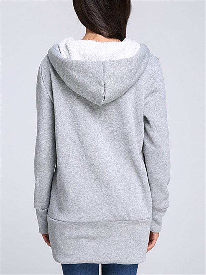 Women Pockets Casual Solid Hoodie Coats Jacket