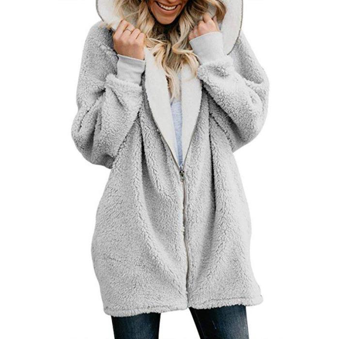 Zipper Solid Sweet Long Sleeve Hoodie & Coat