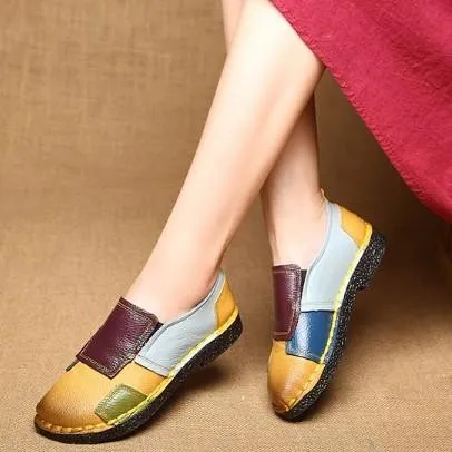 Yellow Color Block Spring/Fall Daily Genuine Leather Loafers