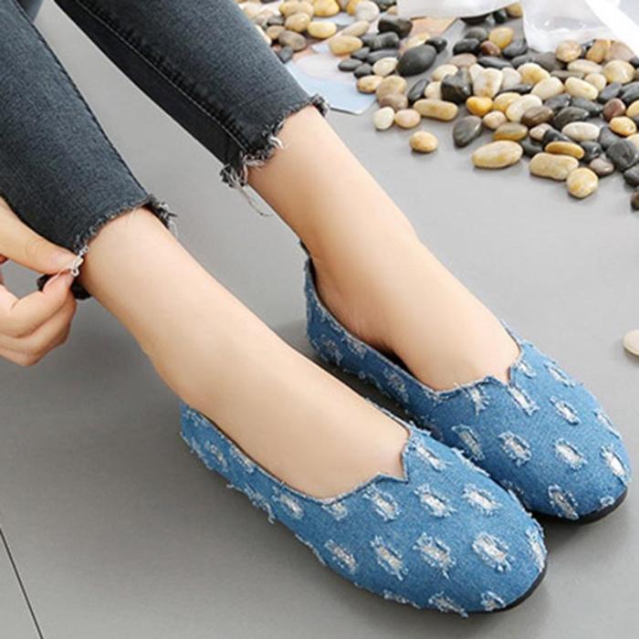 Ripped Denim Casual Slip On Loafers
