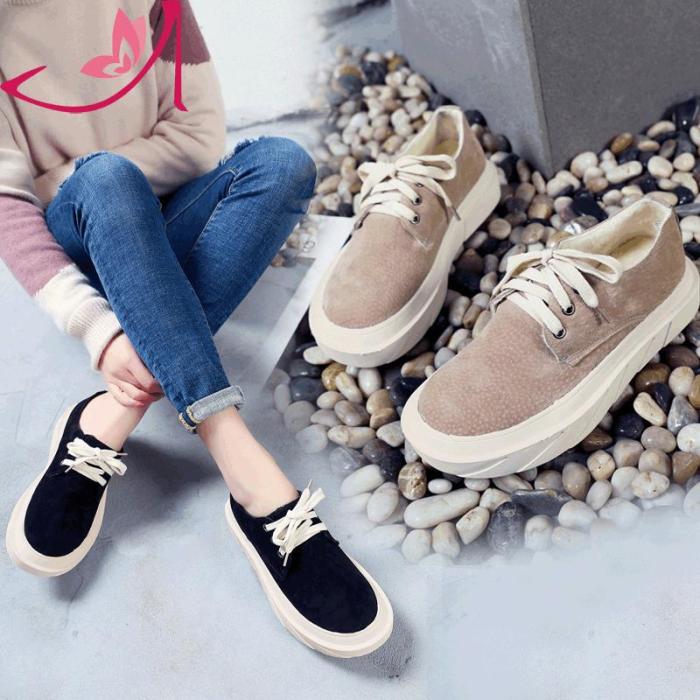 Women Artificial Suede Loafers Casual Comfort Lace Up Shoes