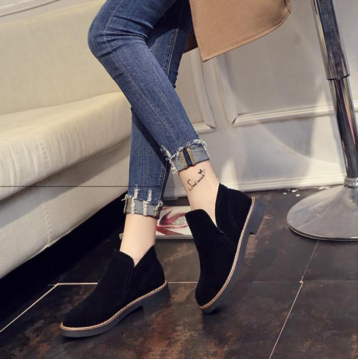 Suede Women Slip-On Ankle Boots