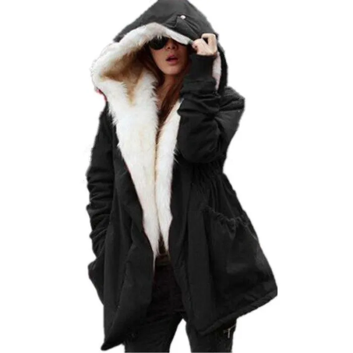 Solid Fur Parka Hooded Winter Coat