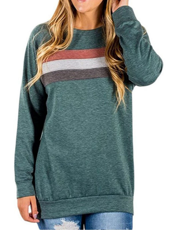 Striped Long Sleeve O-Neck Cotton Blouse & Shirts