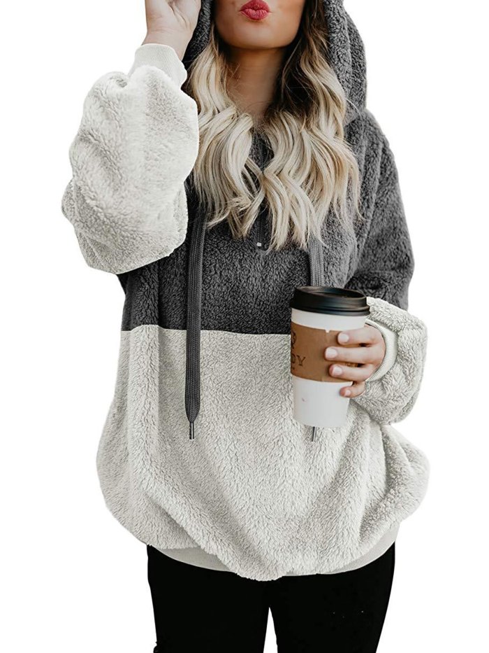Women Fluffy Sherpa Coat Teddy Bear Rope Hoodies