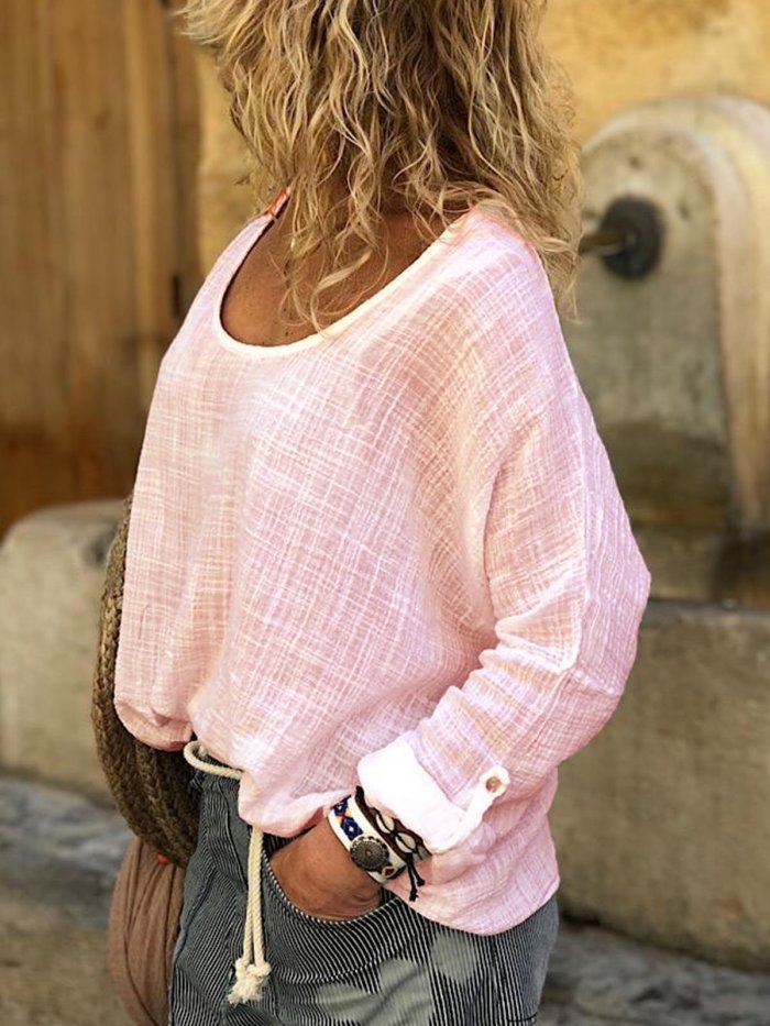Linen Long Sleeve Sweet Shirts & Tops
