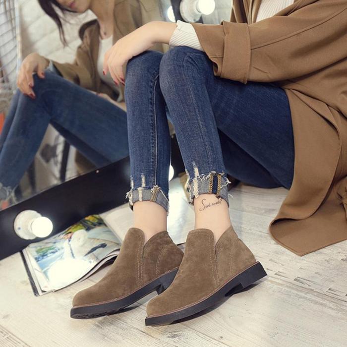 Suede Women Slip-On Ankle Boots