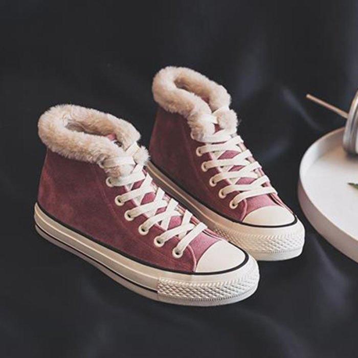 Women Suede Comfy Ankle Lace-Up Snow Boots