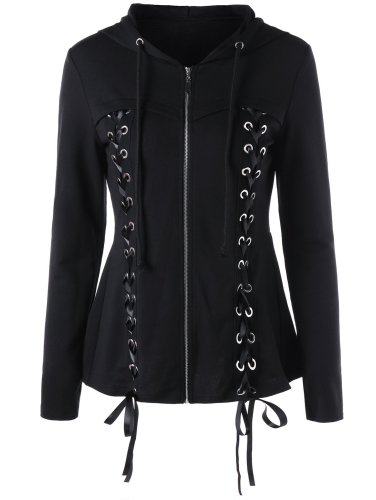 Criss-cross Lace Hoodie Vintage Cotton Appliqued Coat