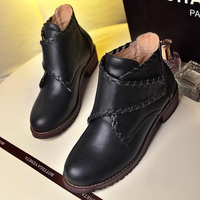 Brown Daily Chunky Heel PU Magic Tape Spring/Fall Boots
