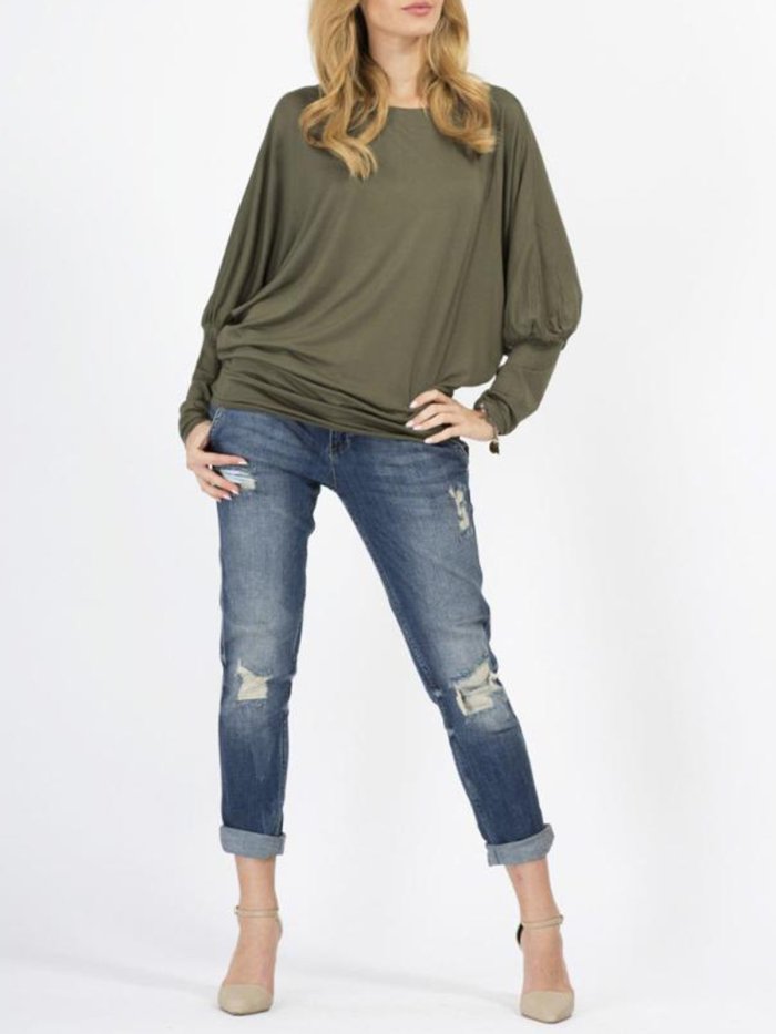 Casual Crew Neck Solid Blouses & Shirt