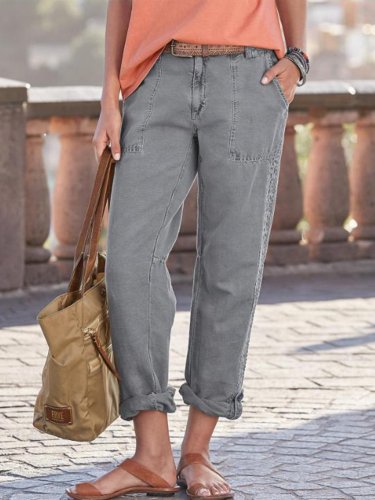 Casual Pockets Solid Lace Pants