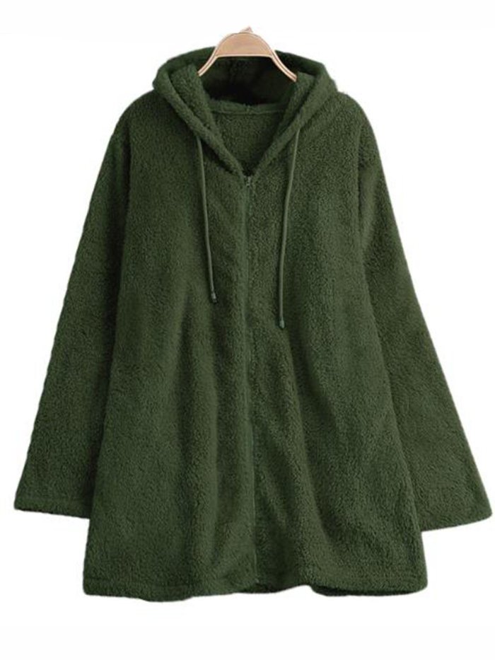 Solid Color Zipper Hooded Casual Hoodie