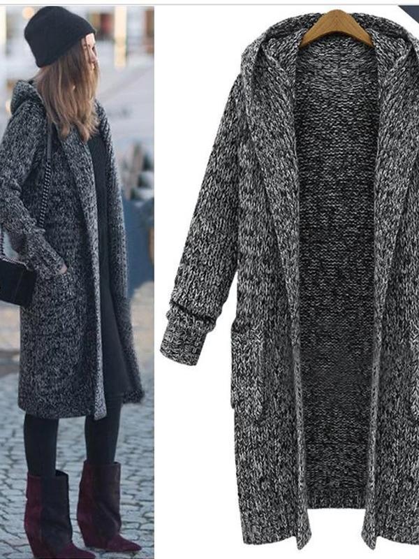 Women Knitted Plain Casual Outerwear