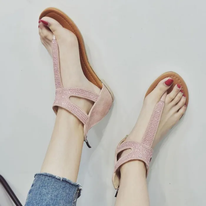 Plus Size Rhinestone PU Zipper Sandals
