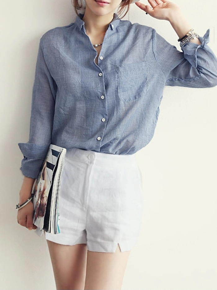 Casual Long Sleeve Loose Linen Blouse