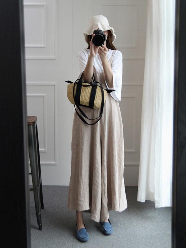 LOOSE PURE COLOR SIMPLE JUMPSUIT PANTS