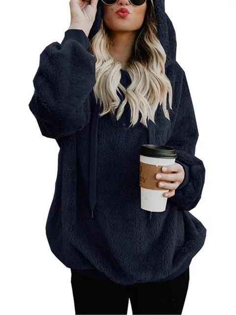 Autumn Winter Fleece Long-sleeved Solid Color Hoodies And Sweatshirts