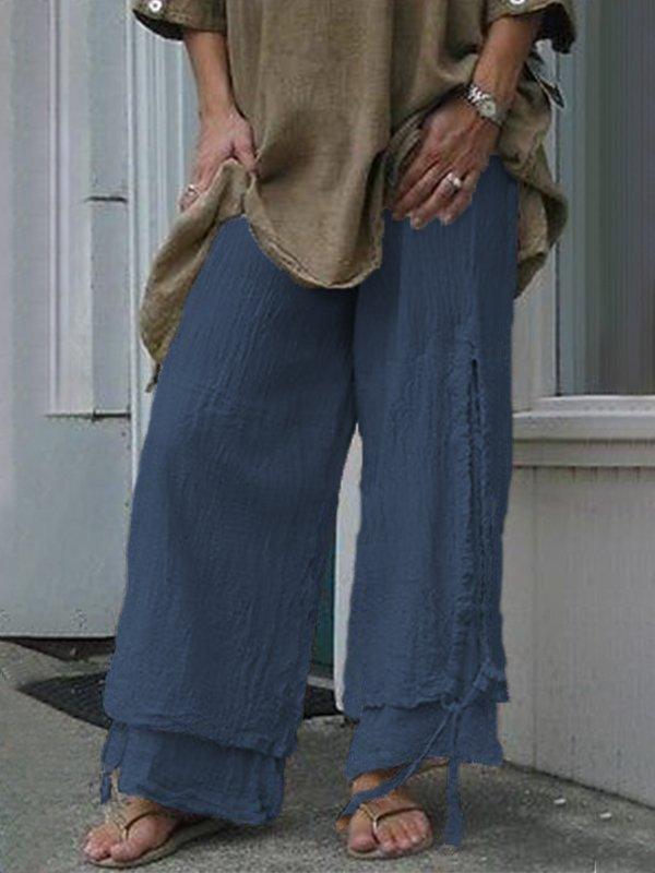 Plus Size Women Linen Casual Pants Solid Cotton Summer Bottoms