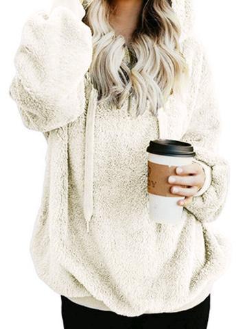Autumn Winter Fleece Long-sleeved Solid Color Hoodies And Sweatshirts