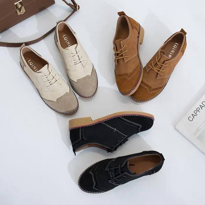 Women Artificial Leather Panel Casual Low Heel Flats
