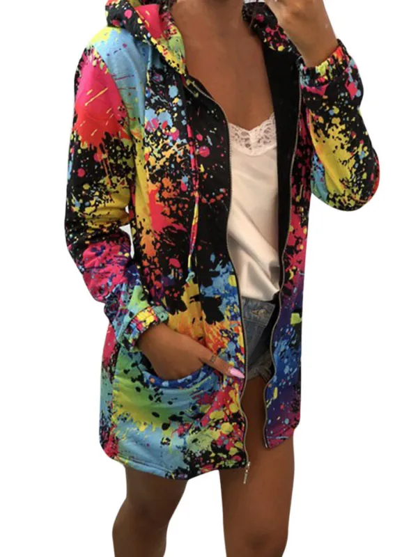 Hoodie Vintage Floral-Print Long Sleeve Coat