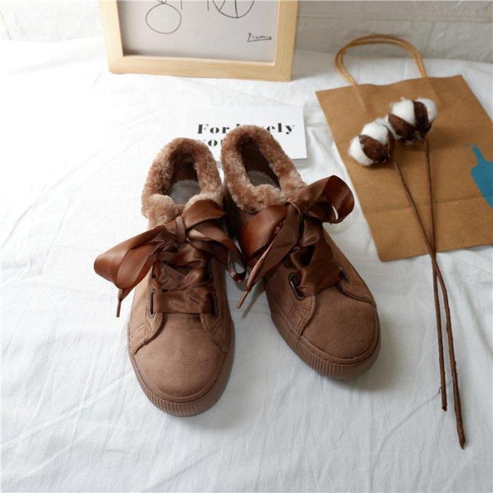 Deep Brown Platform Lace-up Spring/Fall Canvas Daily Boots