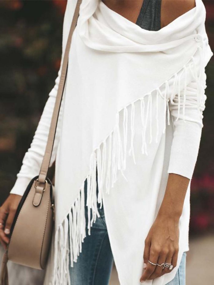 Asymmetric Hem Tassel Cardigans