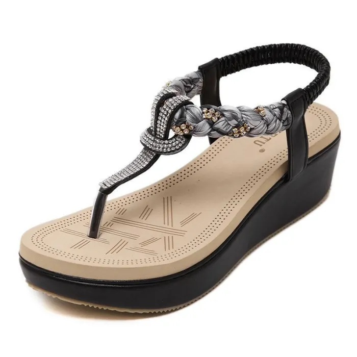 Casual Elastic Band Wedge Heel PU Sandals