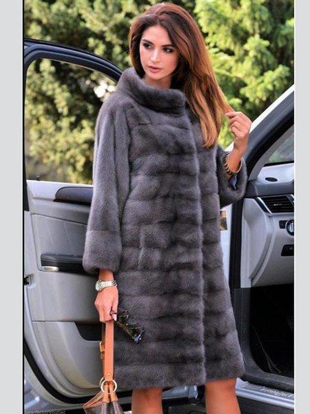 Plus Size Women Long Pattern Thick Faux Mink Fur Leather Parka Winter Coat