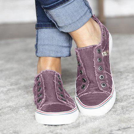 Women Zipper Daily Canvas Slip-on Athletic Sneakers