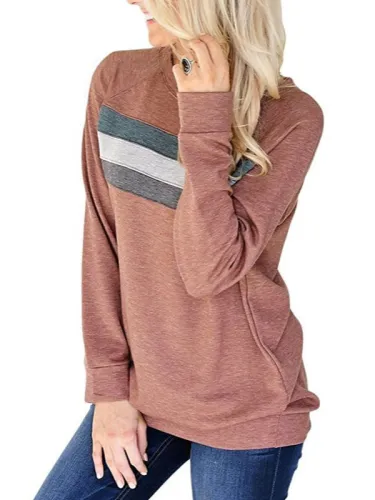 Striped Long Sleeve O-Neck Cotton Blouse & Shirts