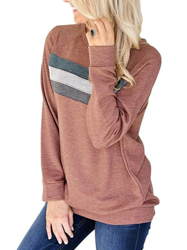 Striped Long Sleeve O-Neck Cotton Blouse & Shirts