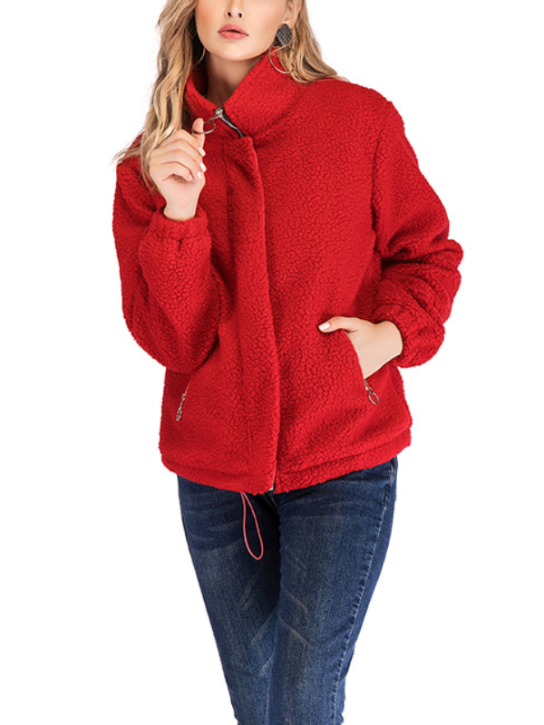 Solid Zipper Paneled Cotton Long Sleeve Coat