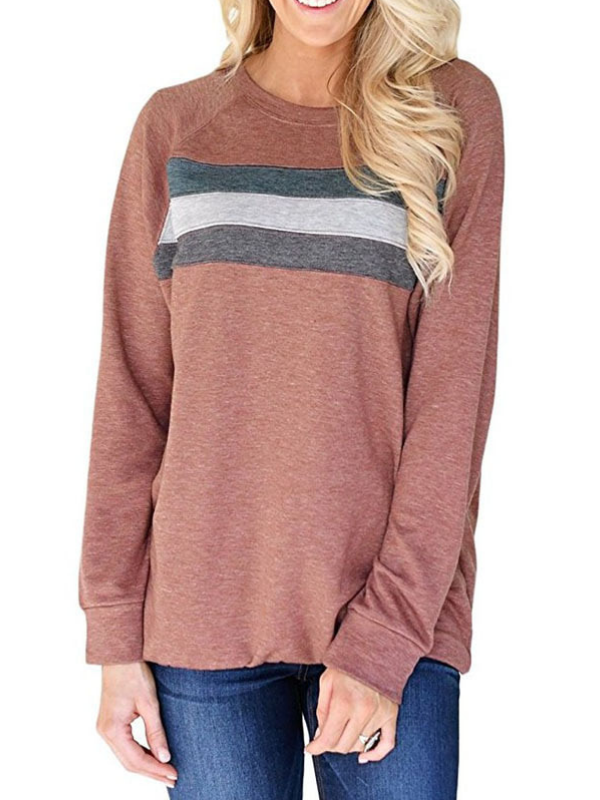 Striped Long Sleeve O-Neck Cotton Blouse & Shirts